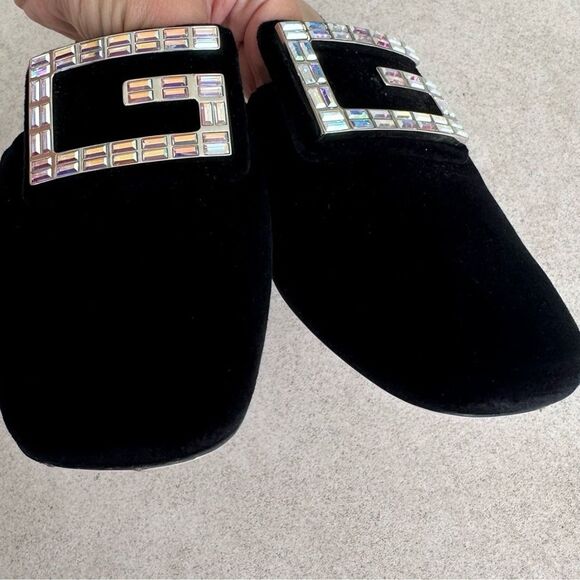 Gucci Madelyn Velvet Crystal Square G Mules Black Block Mid Heel EU 37.5 US 7.5 - Picture 10 of 11